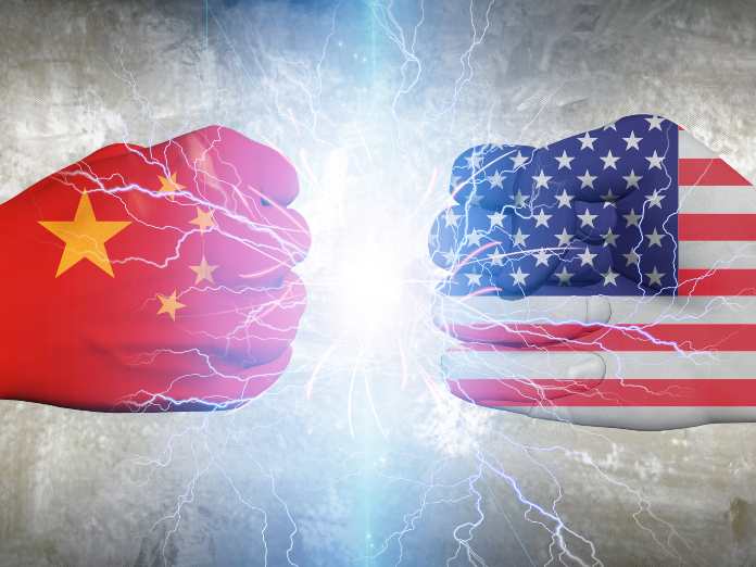 Ilustración de choque de gigantes: China y Estados Unidos.