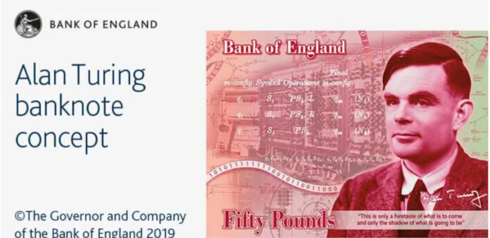 Billetes de 50 libras con la cara de Alan Turing