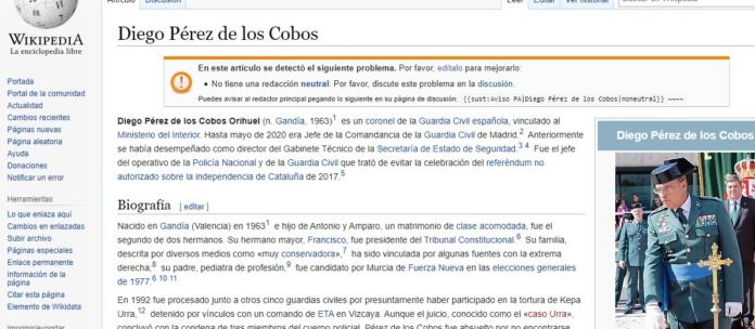 Los datos falsos en la Wikipedia de Diego Pérez de los Cobos