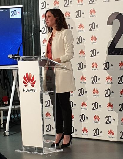 Isabel Díaz Ayuso, presidenta de la Comunidad de Madrid, en el acto de inauguración del nuevo 'hub' tecnológico europeo de Huawei en Madrid