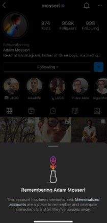 Cuenta conmemorativa falsa de Adam Mosseri, CEO de Instagram