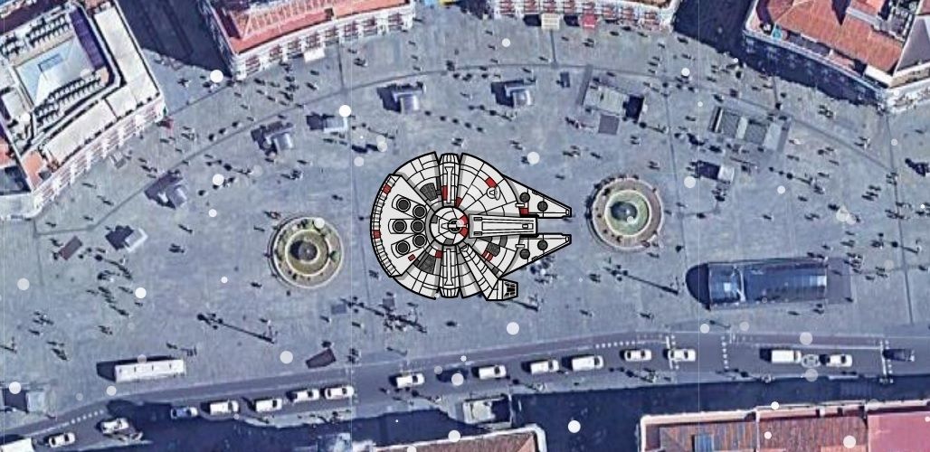 Halcón milenario en la Puerta del Sol de Madrid con "Park My Spaceship" 