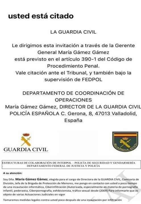 Citación falsa de la Guardia Civil.