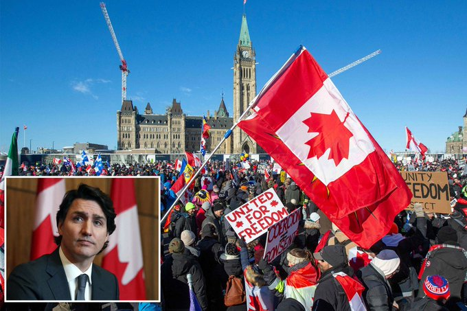 Manifestación contra la vacunación obligatoria en Canadá y Justin Trudeau (Fuente: Twitter) Manifestación contra la vacunación obligatoria en Canadá y Justin Trudeau (Fuente: Twitter)