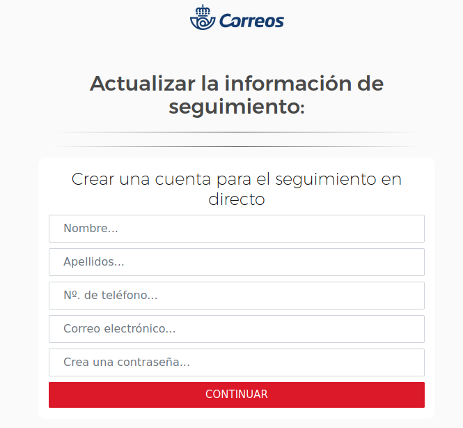 Supuesto formulario de Correos