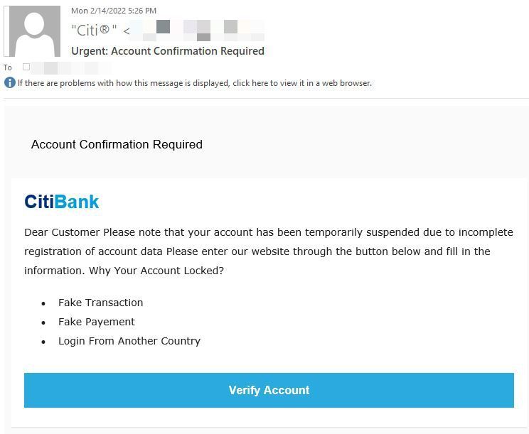 campaña de phishing de Citibank