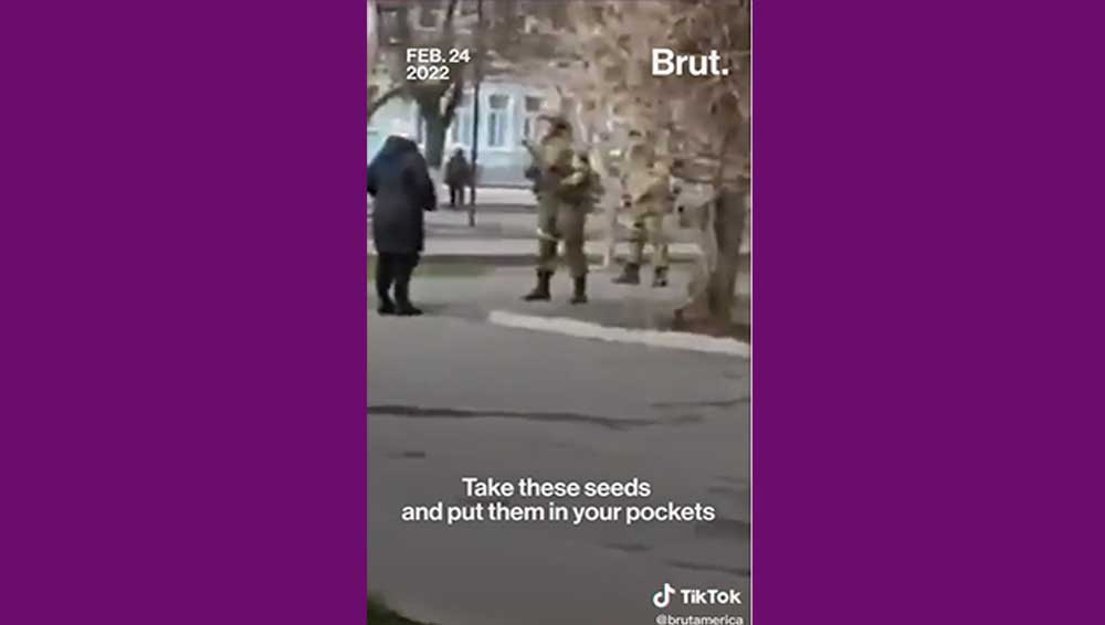 Una mujer ucraniana se enfrenta a soldados. 