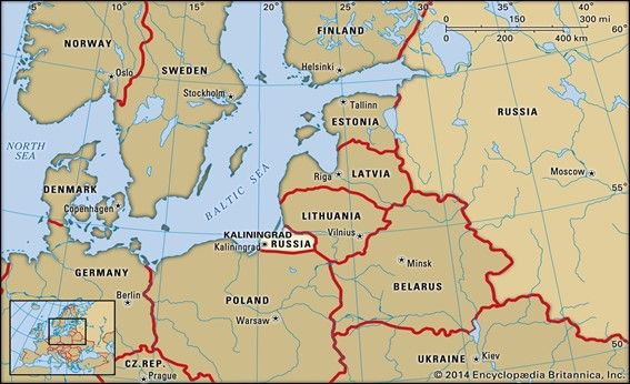 Oblast de Kaliningrado con respecto a Europa. Fuente: Enciclopedia Británica.
