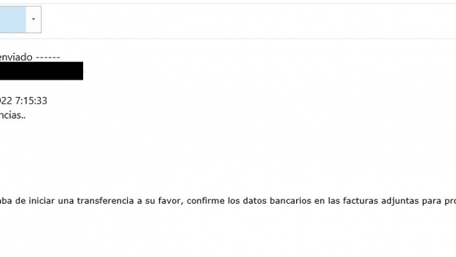 Captura del correo electrónico de esta campaña maliciosa (Fuente: ESET)