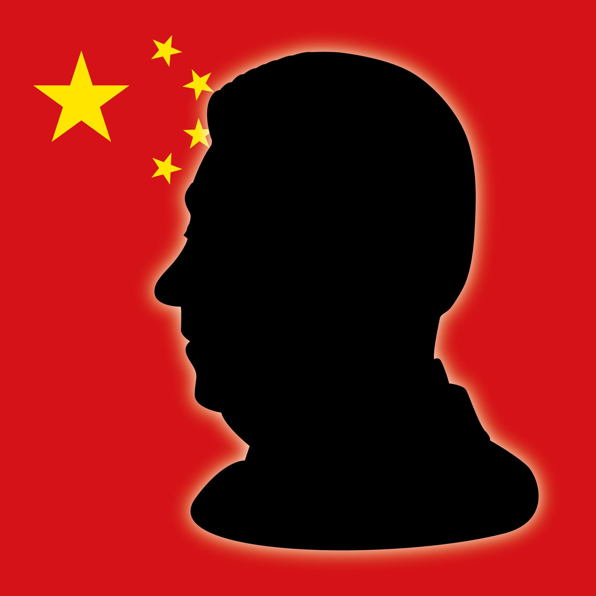 Retrato de silueta de Xi Jinping con la bandera de China.