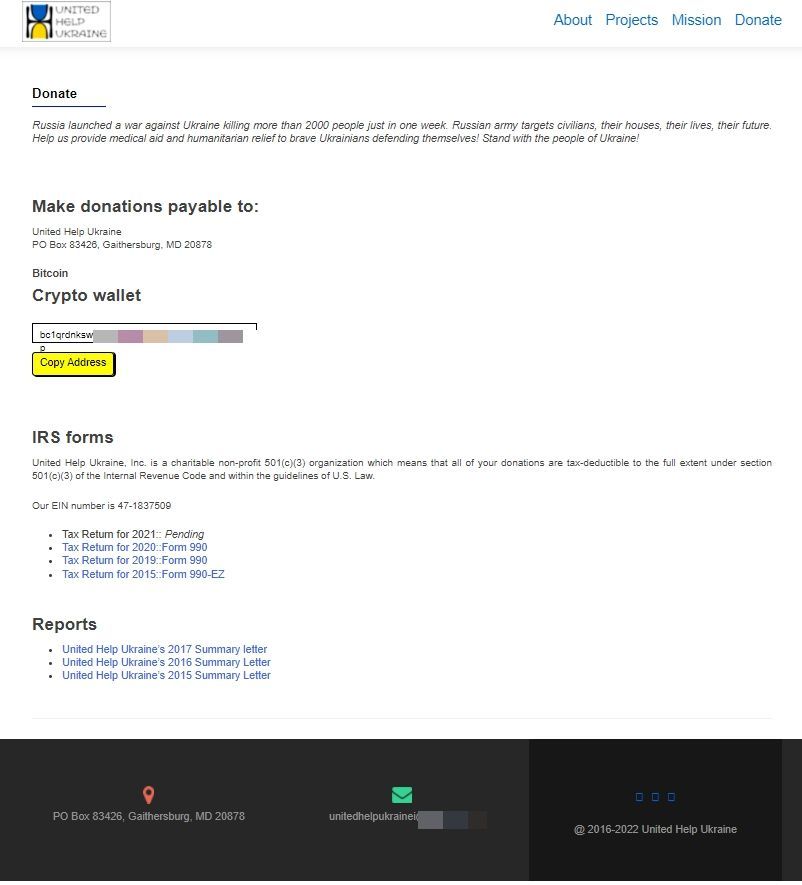 Versión clonada de la web de United Help Ucrania