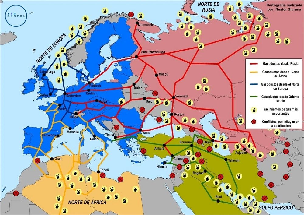 Gasoductos en Europa, Africa y Asia