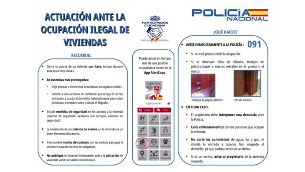 Folleto de la Policía Nacional con las medidas de actuación ante la okupación ilegal de viviendas