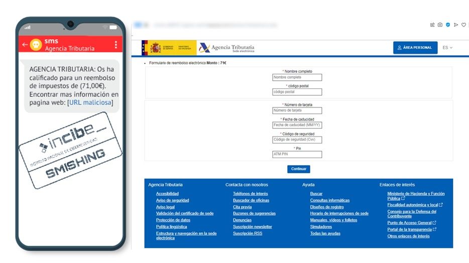 Campaña de smishing que aprovecha la campaña de la Declaración de la Renta 2021-2022 (Fuente: INCIBE)