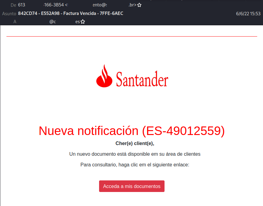 Correo malicioso Banco Santander