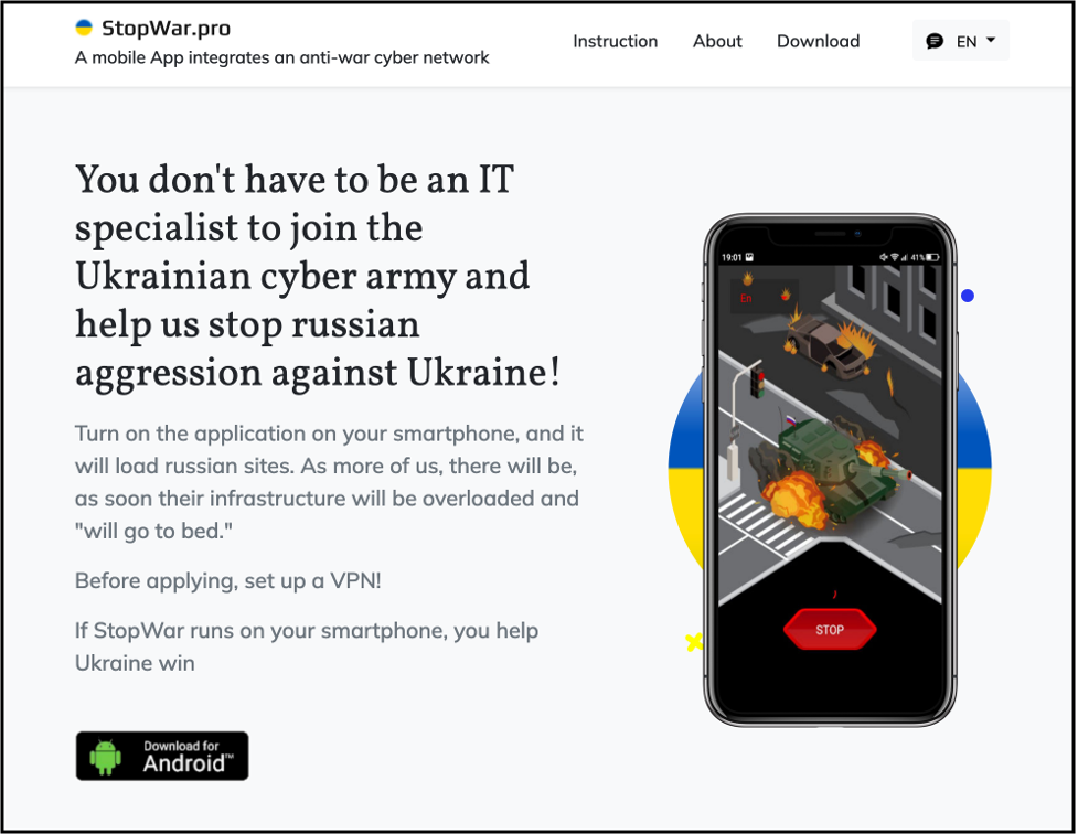 Sitio web proucraniano utilizado para difundir StopWar.apk.