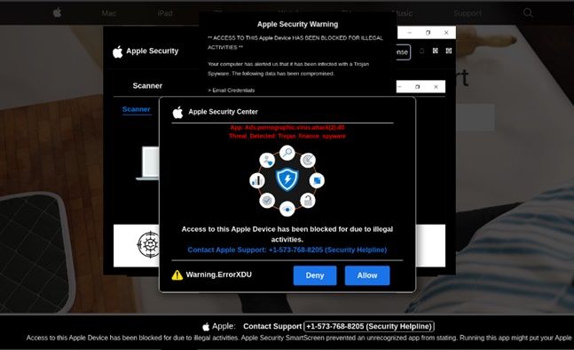 Ejemplo de página de advertencia que anima a las víctimas a llamar a los ciberdelincuentes (Fuente: Kaspersky) Ejemplo de página de advertencia que anima a las víctimas a llamar a los ciberdelincuentes (Fuente: Kaspersky)