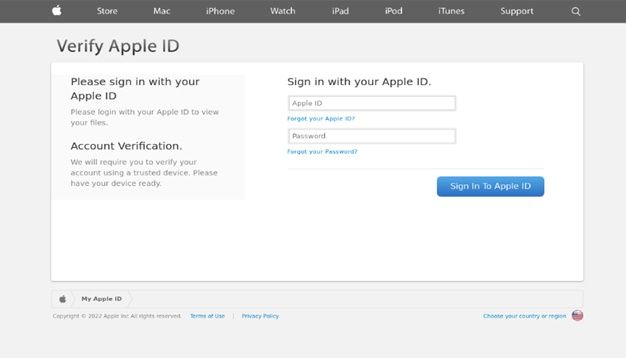 Página de phishing destinada a robar las credenciales de Apple ID (Fuente: Kaspersky)