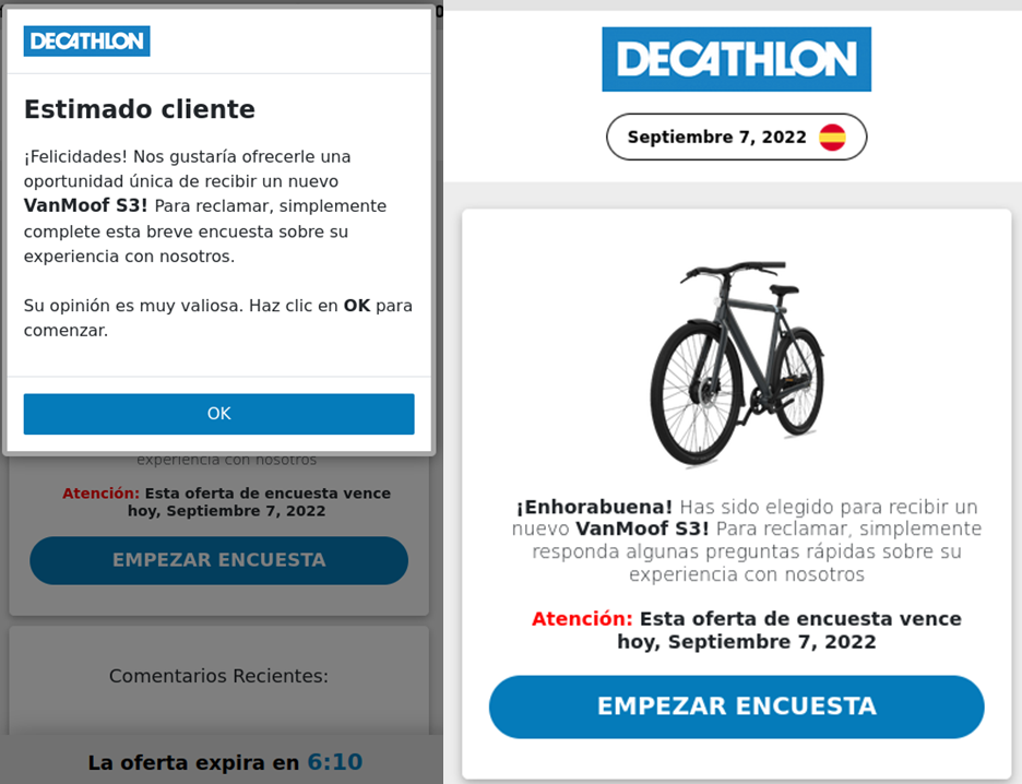 Campaña maliciosa que suplanta a Decathlon Campaña maliciosa que suplanta a Decathlon