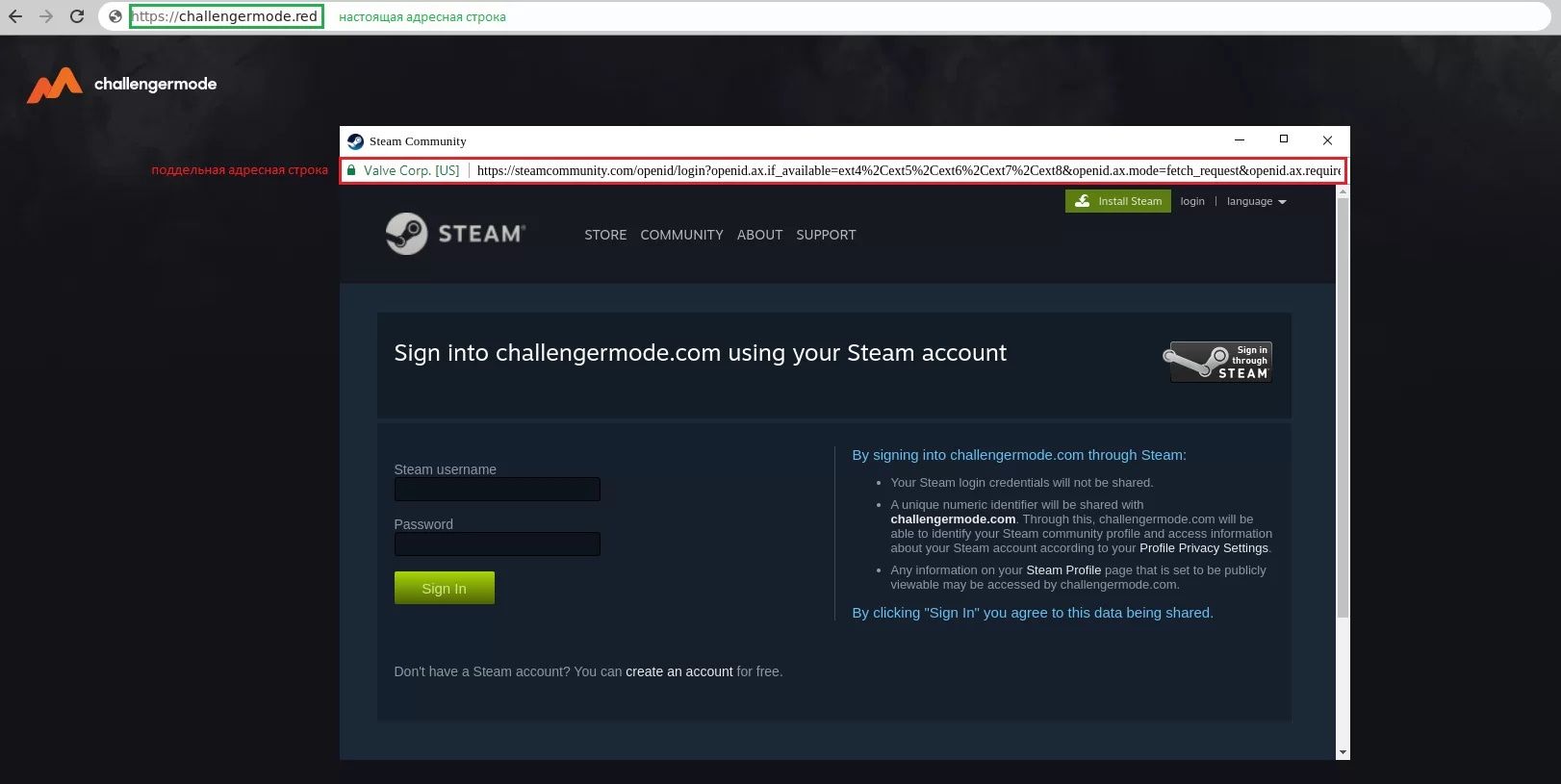 Campaña de BitB en Steam (Fuente: Group-IB) Campaña de BitB en Steam (Fuente: Group-IB)