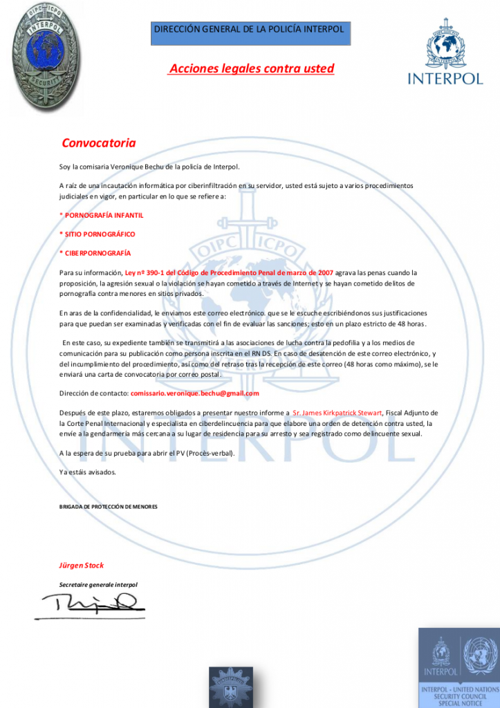 Carta con membrete de la Interpol Carta con membrete de la Interpol