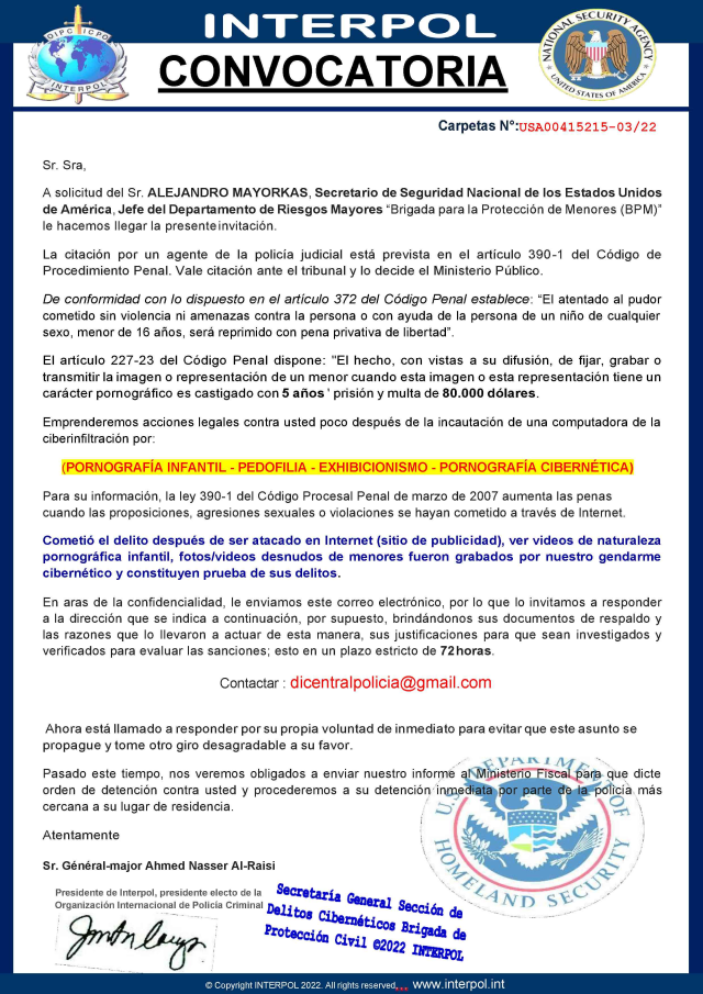 Carta en la que se acusa a su receptor de ser un pedófilo