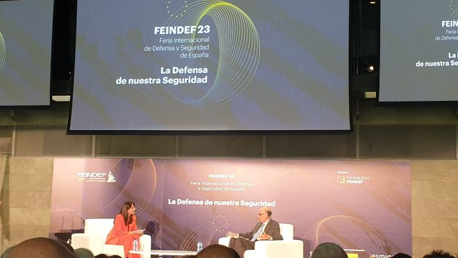 El presidente de la Fundación FEINDEF, Julián García Vargas, durante el acto de presentación de FEINDEF 2023