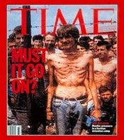 Portada de la revista Time en 1992 de Fikret Alic en una prisión controlada por los serbios y que sirvió como detonante para la futura participación internacional en el conflicto bosnio.