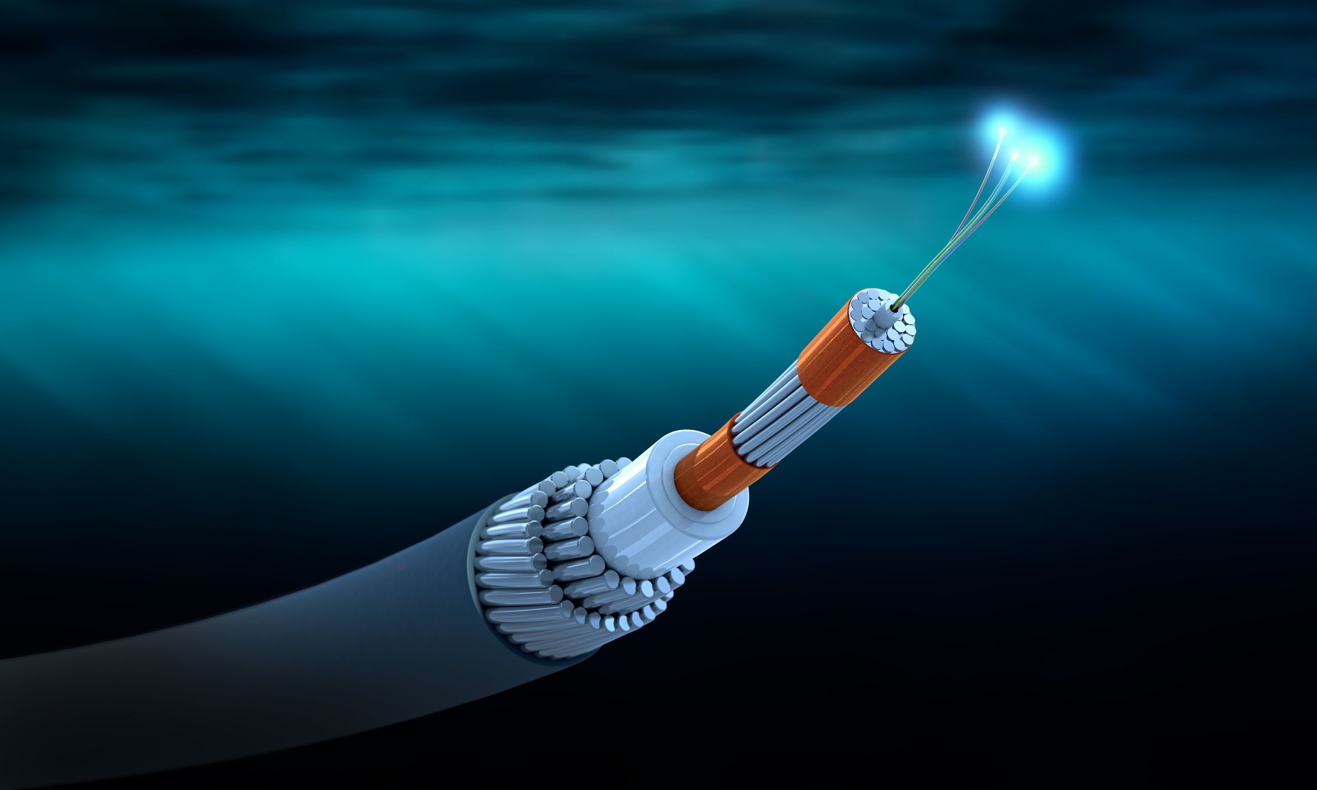  Ilustración 3d de una sección transversal de un cable de comunicaciones submarino.