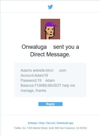 Mensaje de la campaña de spam en Twitter (Fuente: Kaspersky) Mensaje de la campaña de spam en Twitter (Fuente: Kaspersky)