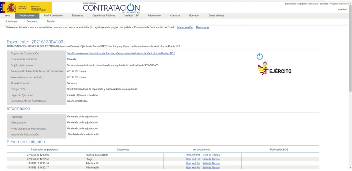 Plataforma de Contratación del Sector Público.