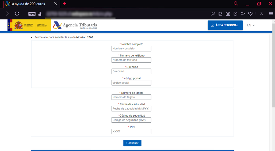 Web fraudulenta que simula a la legítima de la Agencia Tributaria (Fuente: OSI)