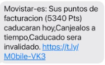 SMS de la campaña de smishing que suplanta a Movistar (Fuente: Movistar)