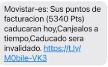 SMS de la campaña de smishing que suplanta a Movistar (Fuente: Movistar) SMS de la campaña de smishing que suplanta a Movistar (Fuente: Movistar)