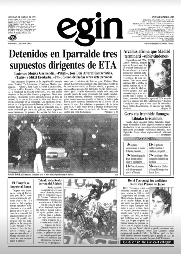 Portada de Egin. Portada de Egin.