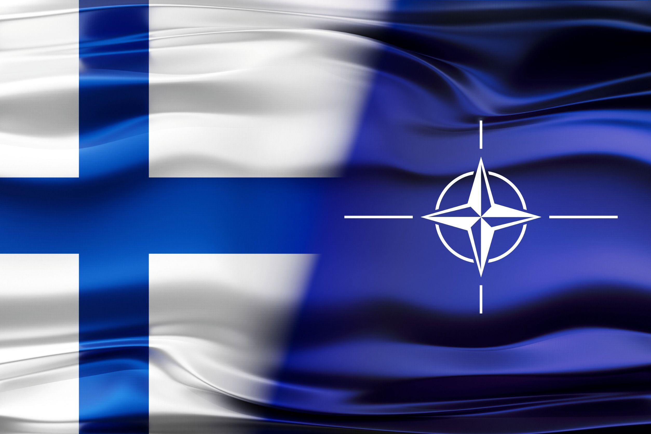 Fusión de las banderas de Finlandia y la OTAN.