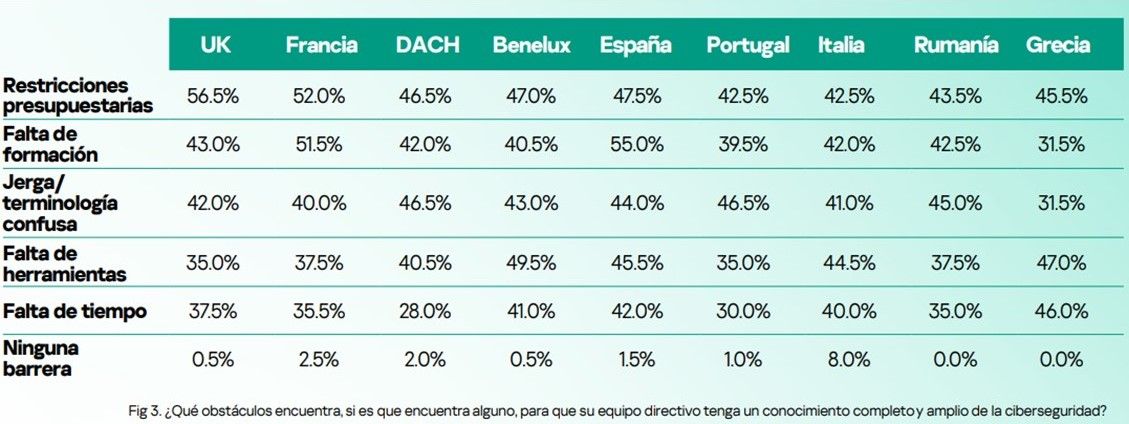 Qué obstáculos encuentra, si es que encuentra alguno, para que su equipo directivo tenga un conocimiento completo y amplio de la ciberseguridad