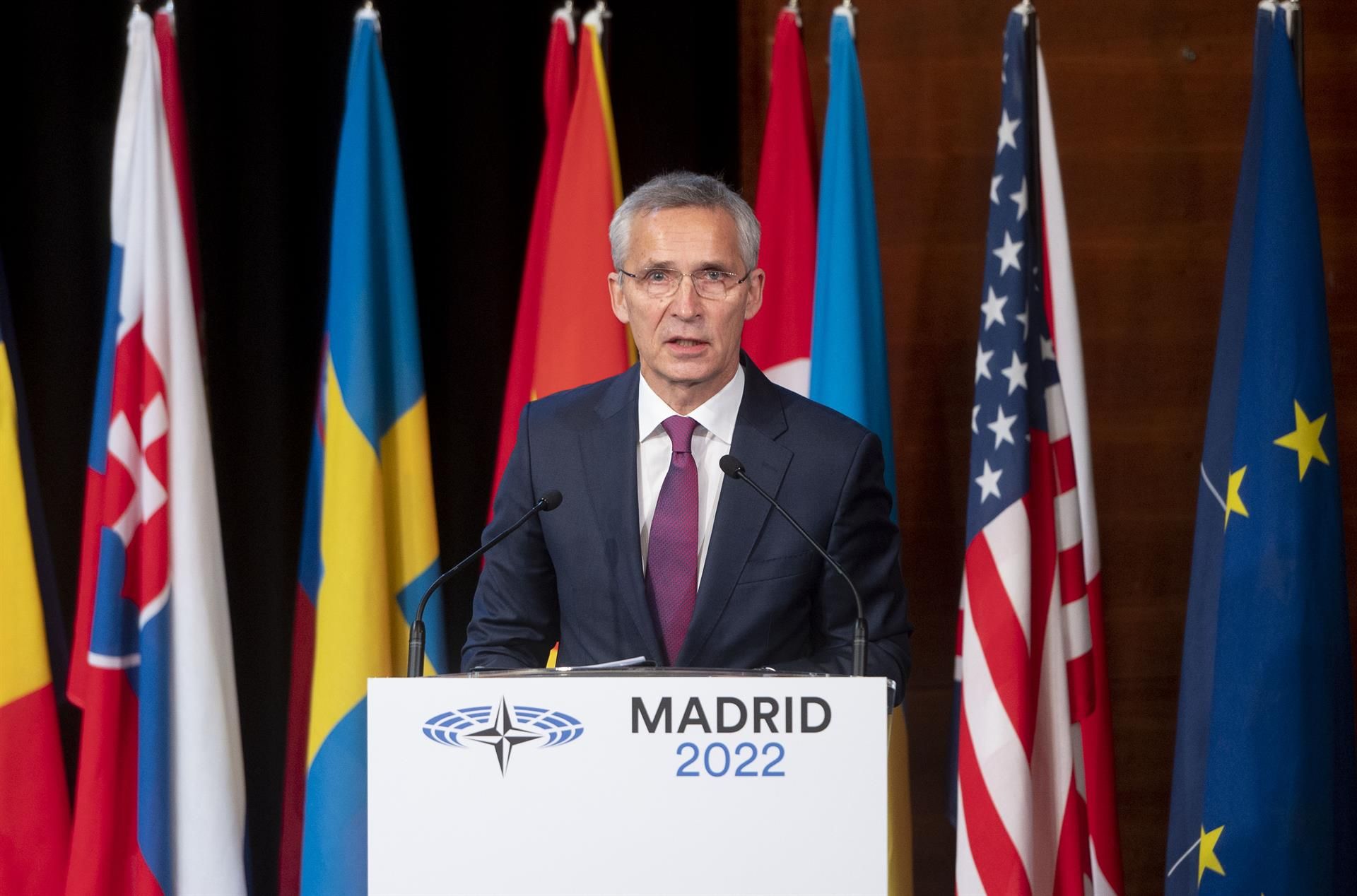 El secretario general de la Organización del Tratado del Atlántico Norte (OTAN), Jens Stoltenberg, interviene durante la sesión plenaria de la tercera jornada de la 68 sesión anual de la Asamblea Parlamentaria - Alberto Ortega - Europa Press.