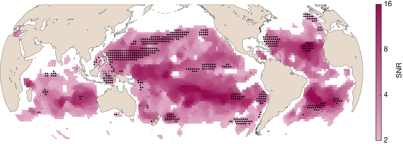 Mapa mundial del cambio de color del mar