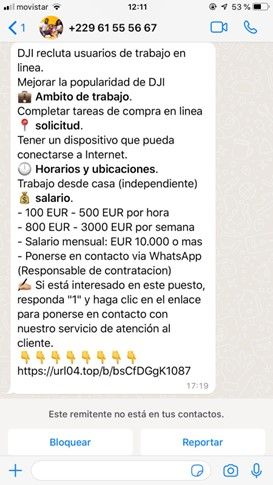 Captura de la oferta difundida por whatsapp.