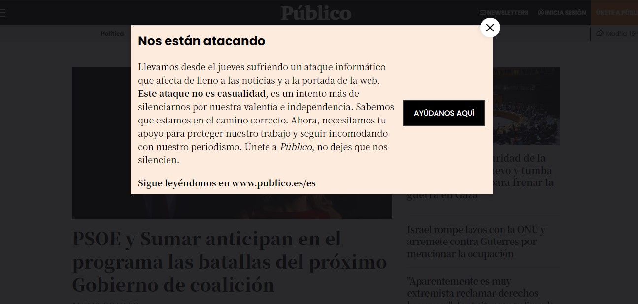 El periodico 'Publico' ha sido atacado por ciberdelincuentes.