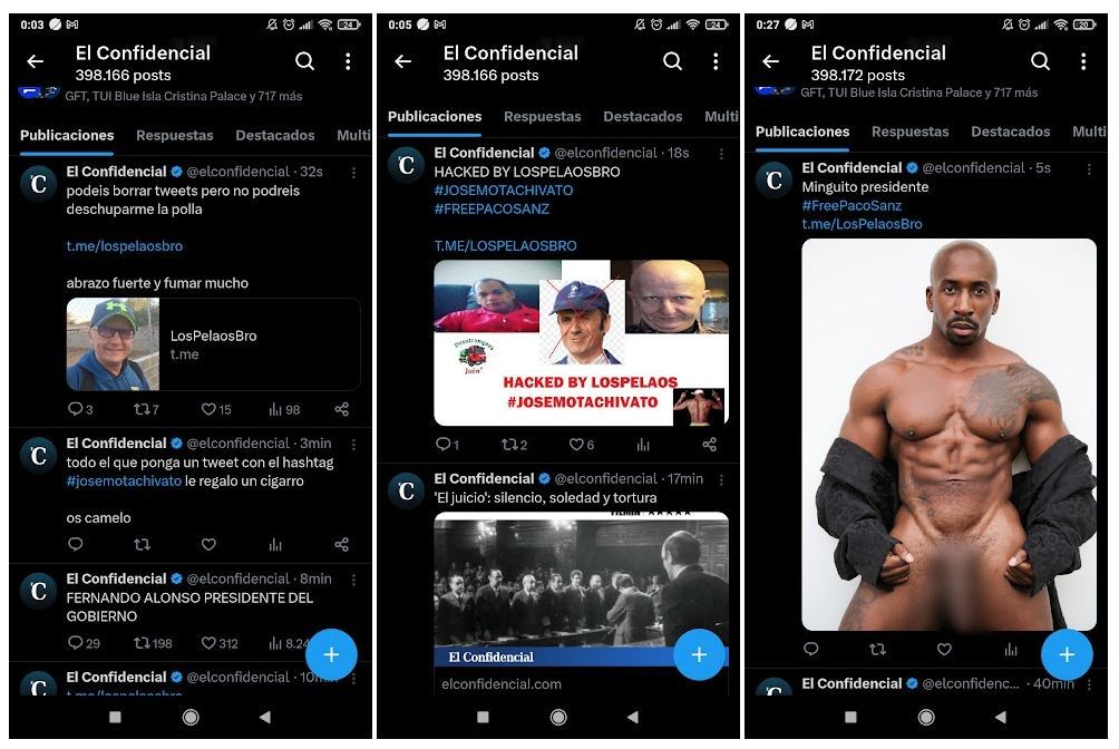 Tweets del hacker publicados en la cuenta de X de El confidencial.