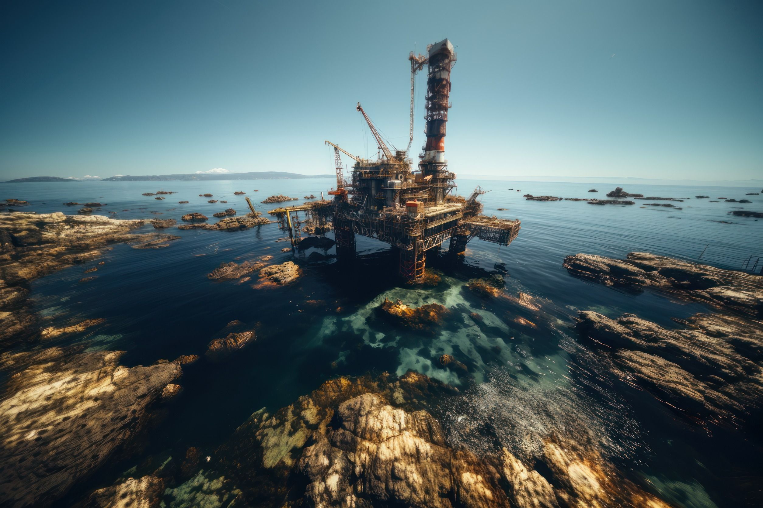 Plataforma de petróleo y gas en el mar. Foto de archivo.