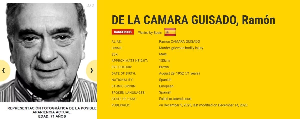 Representación de la posible apariencia actual de Ramón de la Cámara Guisado (Foto ENFAST Europol) Representación de la posible apariencia actual de Ramón de la Cámara Guisado (Foto ENFAST Europol)