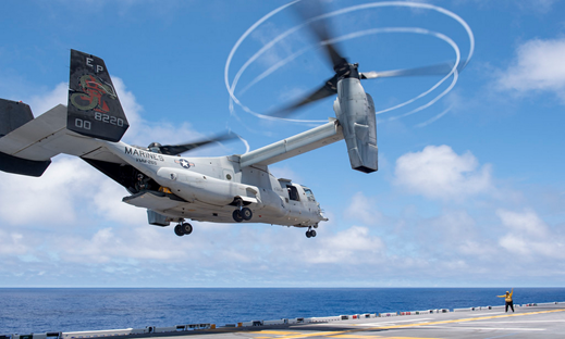 MV 22B Ospray del Cuerpo de Marines norteamericano despegando del USS America Fuente US NAVY