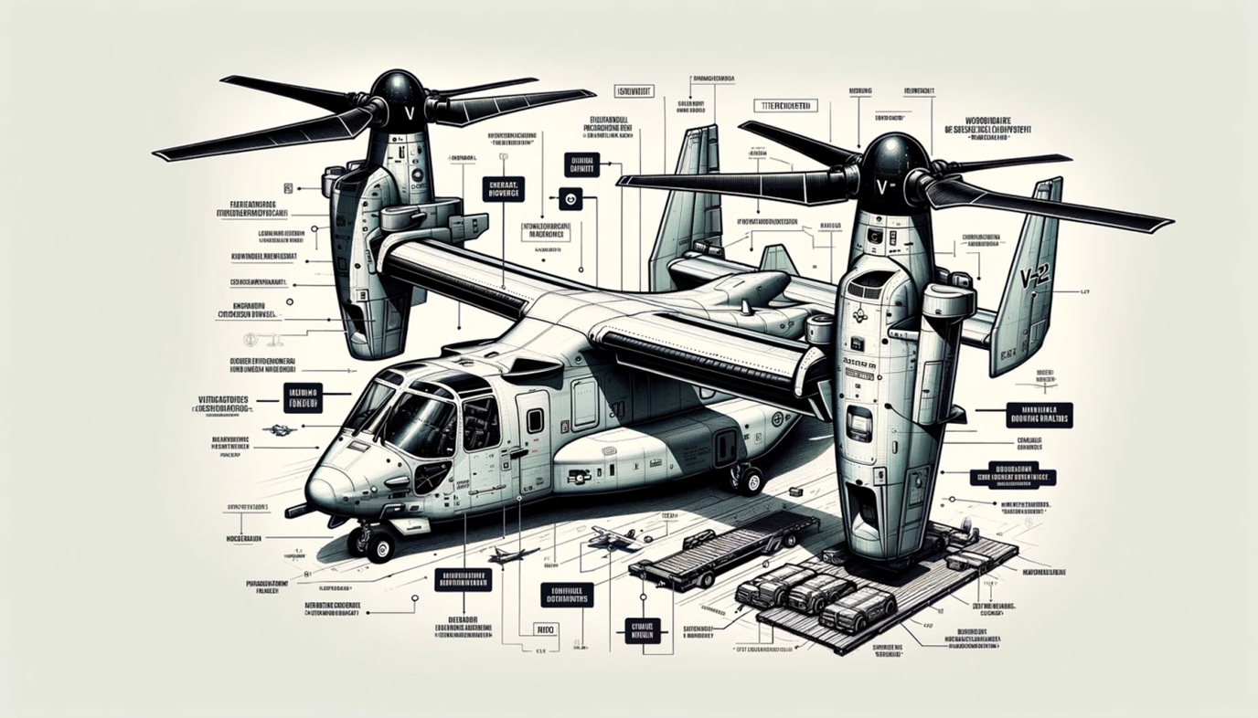 V 22 Osprey y características según la Inteligencia Artificial