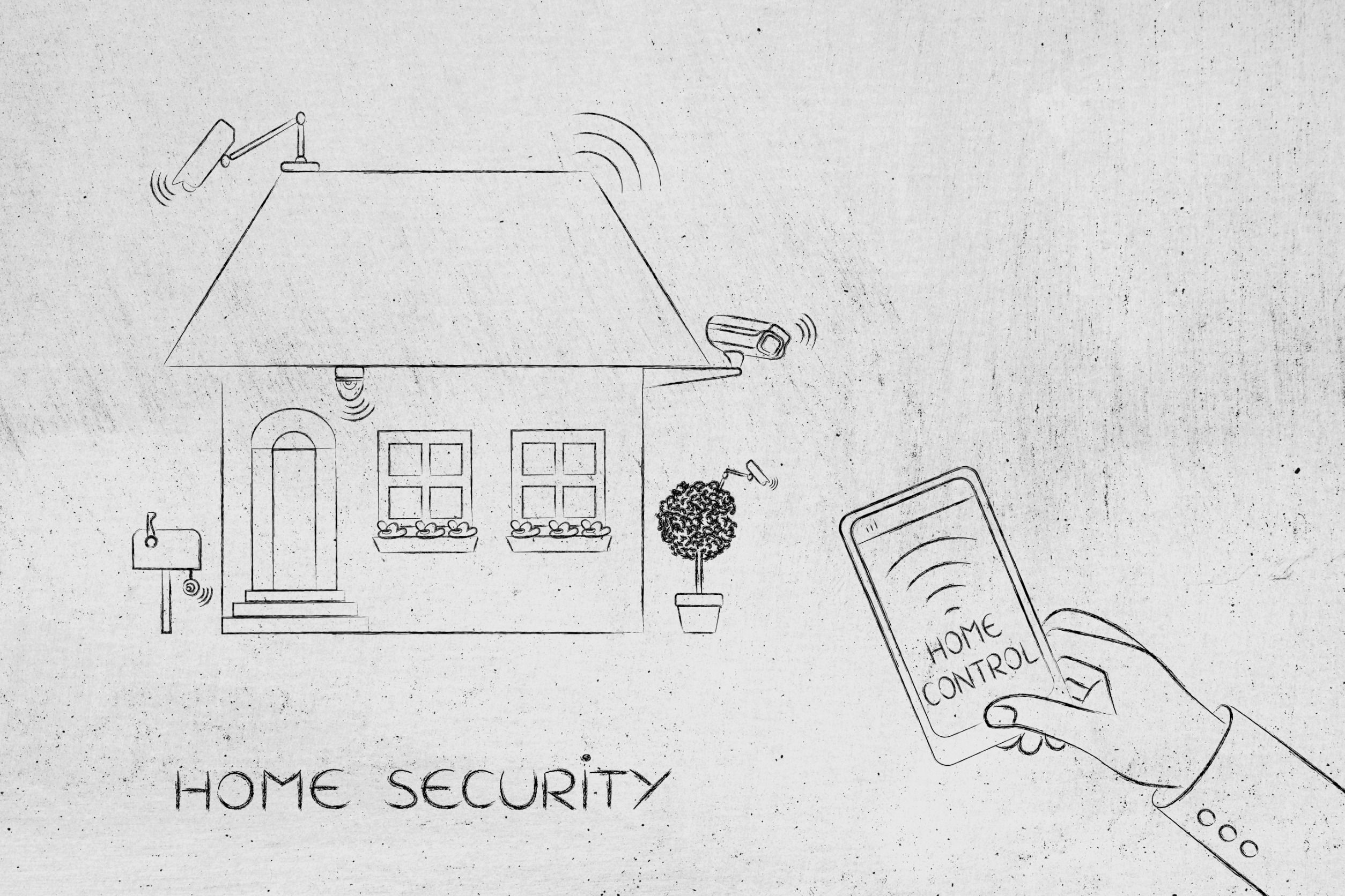 Ilustración de un sistema de alarma para el hogar.