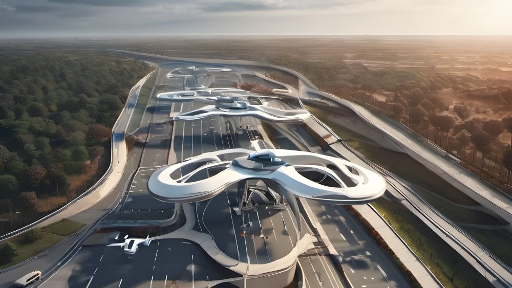 Imagen de una autopista para drones generada por IA. Imagen de una autopista para drones generada por IA.