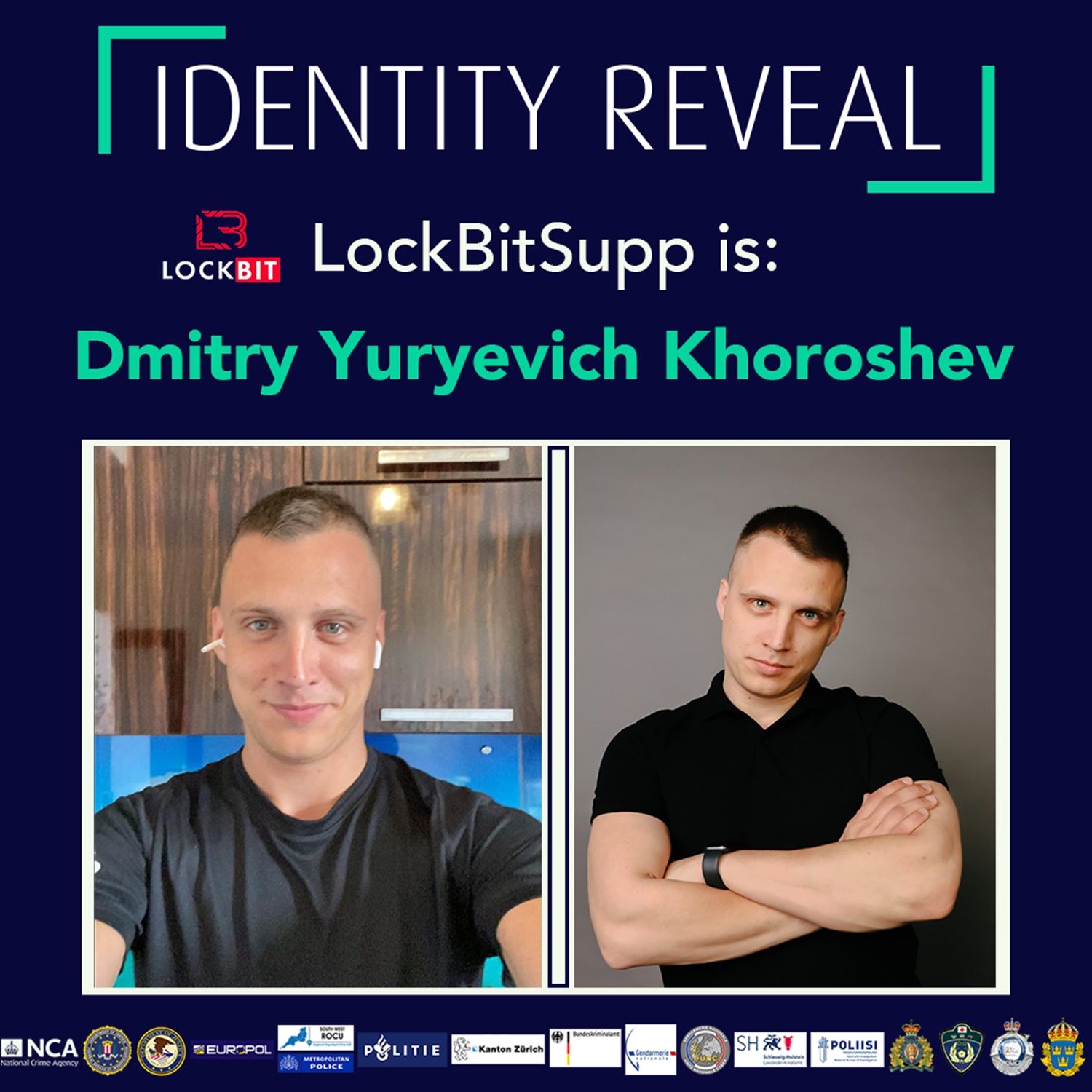 Cartel de la 'Operación Cronos' que revela la identidad de Dmitry Yuryevich Khoroshev como líder del grupo de ransomware LockBit
