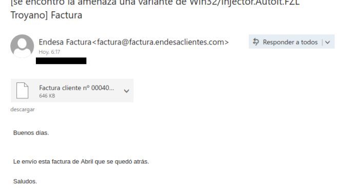 Correo electrónico de la nueva campaña de phishing que suplanta a Endesa (Foto ESET) Correo electrónico de la nueva campaña de phishing que suplanta a Endesa (Foto ESET)